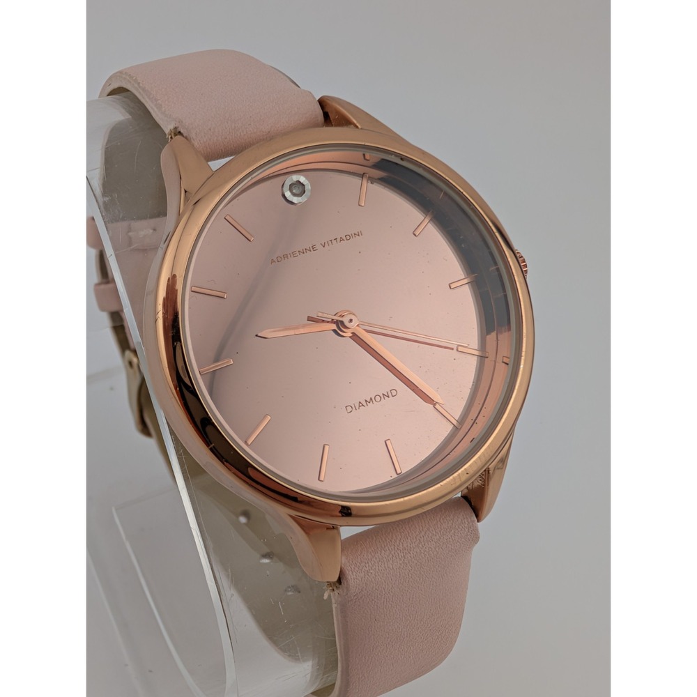 Adrienne Vittadini Watch Women 34mm Case Pink Faux Leather Band- New Battery‎